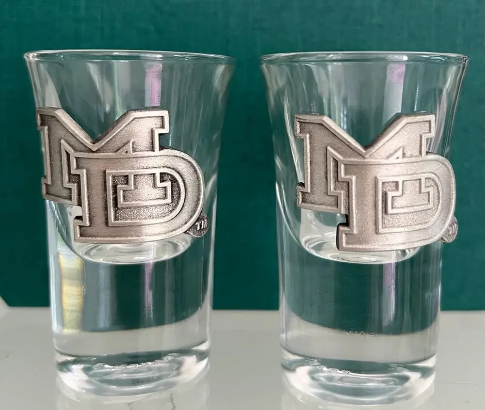 Vintage, Rare, NHL, Mighty Ducks of Anaheim, 2 Pewter Decor Shot Glasses MD Logo